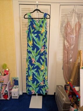 Tommy Bahama Bird of Paradise Tropical Maxi Dress Blue Green Size: Large